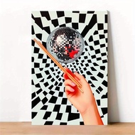 Retro Disco Art Poster - Funky Wall Decor with Vibrant Disco Ball & Chopsticks Design, Modern Pop Cu