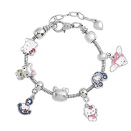 Anime Kawaii Sanrio Hello Kitty Bracelet Charms Metal Beads Making Kit Kids Gift Jewelry Accessories