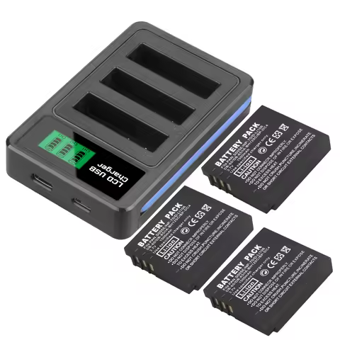 1500mAh CGA-S005 DB-60 DB-65 Battery and LCD 3 Slot Charger for Panasonic Lumix DMW-BCC12 DMC-LX1 LX