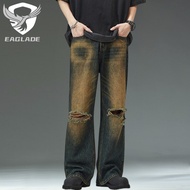 EAGLADE Wide Leg Men's Baggy Loose Vintage Jeans Pants for Men LKTM-K8625 in Rust Blue C03