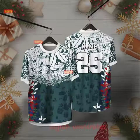 Custom Number Christmas Football Jersey T-shirt Unisex New Year Sport Jersey 3D Print Santa Claus Gr