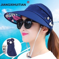 【CW】 New simple women summer beach Hats pearl packable sun visor hat with big heads wide brim UV protection female cap