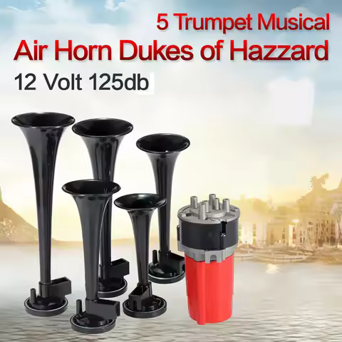 5pcs 125dB Black Trumpet Musical Dixie Car Duke- of Hazzard + Compressor 12V Car Air Horn for Car Tr