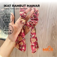 Stylish Long Ribbon Floral Scrunchie Long Ribbon Scrunchie Floral Motif Elegant Modern Girls Hair Ac