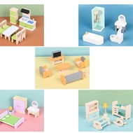 [tenlzsp0bc] Miniature Wooden Furniture Set Block-Like Wooden Dollhouse Furniture Children'story Cre