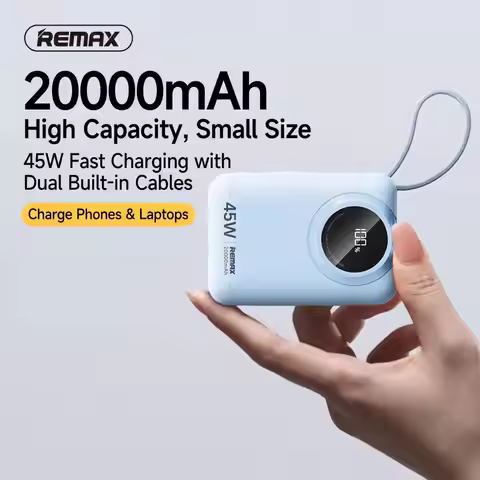 Remax 20000mAh Mini Power Bank Built-in Cable Phone External Battery Powerbank Charger Fast charging