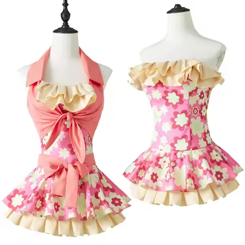 Aikatsu! Hoshimiya Ichigo Cosplay Swimsuit Cute Girl High Waist Slimming Cover up Ruffle Bandeau Flo