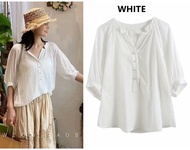 Ab462364 Baju Atasan Kemeja Blouse Wanita Korea Import Putih Orange