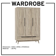 3 Door Wardrobe Solid Wood Cloths Cabinet Swing Door Wardrobe