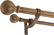 Mayrhyme Wood Double Curtain Rods Set for Windows 36 to 72 Inches (3 to 6 ft), Adjustable Heavy Duty