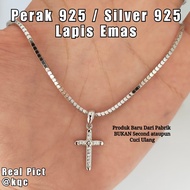 Kalung 50 Cm Liontin Salib Perak 925 Lapis Emas Putih