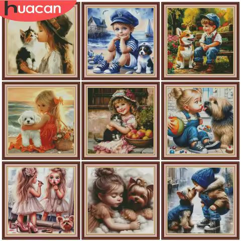 HUACAN 11CT Embroidery Sets Girl Portrait Complete Cross Stitch Kit diy Hobbies Needlework Adult Cra