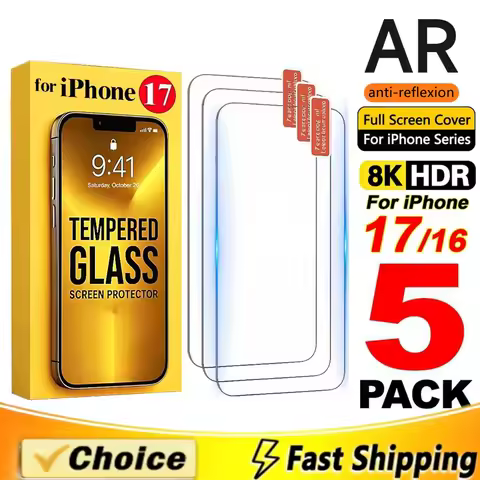5Pcs AR Anti-Reflection Tempered Glass For iPhone 17 Air 16 15 14 13 12 11 PRO MAX Plus Screen Prote