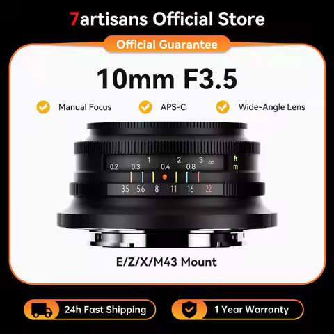 7artisans 10mm F3.5 APS-C 108° Ultra-Wide Angle Fixed Focus Lens for Camera Sony E Fujifilm XF Nikon