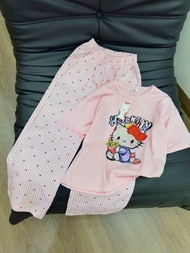 Bộ phông hello kitty quần xuông kẻ bé gái (25-50kg)