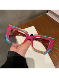 2024新款時尚紫色貓眼型防藍光眼鏡女士光學眼鏡架不規則時尚品牌設計師眼鏡框拼接女士電腦遊戲眼鏡框架
