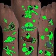 CHARLENT Luminous Space Tattoos for Kids - 14 Sheets Glow in the Dark Astronaut Spaceship Planet Tat
