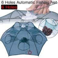 Strengthened 6 Holes Automatic Fishing Net Shrimp Cage Nylon Foldable Fish Trap Cast Net Cast Fold