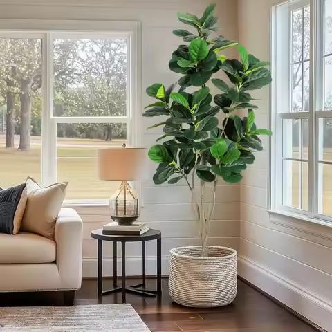 Artificial Tree Faux Fiddle Leaf Fig Tree 4/5/6ft Tall Ficus Tree Artificial for Home Decor Fake Lyr