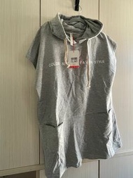 灰色無袖連帽洋裝