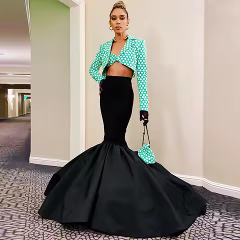 Elegant Black Long Mermaid Skirt Spanish Style Elastic Waist Satin Party Skirts Floor Length Women S