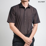 OLYMP  LUXOR Shirt เสื้อเชิ้ตผู้ชายแขนสั้น สีน้ำตาลผ้าเรียบ ทรงหลวม ใส่สบาย รีดง่าย AUTU24 เสื้อทำงา