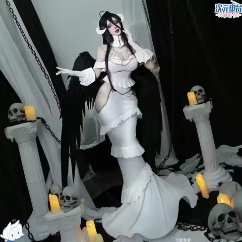 Anime Albedo Cosplay Costume Women White Dress Overlord Albedo Costume Halloween Uniform Christmas D