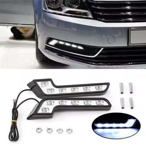 2PCS 12V Super White Car Light 4.8W 6 LED Daytime Running Lights L-Shaped Driving Fog Lamp Daytime R