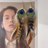 GHGl ️ Peacock Feather Earrings Retro Unique Peacock Feather Earrings Bohemian Feather Earrings