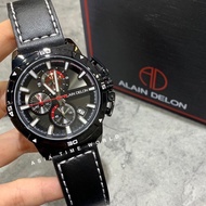 [Original] Alain Delon AD446-1732C Chronograph Black dial Black Leather Men Watch