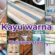 Wallpaper Sticker Dinding Kamar Tidur Dapur motif Kayu Warna Garis Serat Kayu walpaper Murah Stiker 
