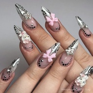 7OHZ [Shipping from China] y2k Metallic Style Long Pointed Nails Wearing Nails Manicure Nails Japane