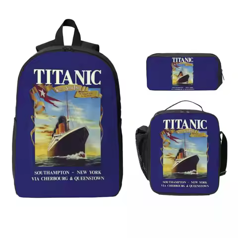Lavoie Titanic Backpack Boys Girls BookBag School Bag Computer Shoulder Bags 3ps Insulated Lunch Bag