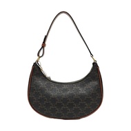 CELINE AVA 棕色塗層帆布凱旋門單肩包 金色五金