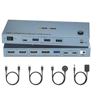 USB C KVM Switch 4K@60Hz,Dual Monitor USB C HDMI DP KVM Switch for 1 PC and 1 Laptop Sharing 2 Monit