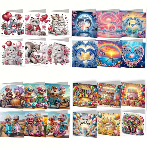 6-piece/set DIY Diamond Painting Kit Birthday Card Kit, unique flower pattern design, rhinestone dia