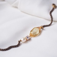 majime檸檬水晶 天然石珍珠鋯石手鍊 黃銅手鍊 閨蜜手鍊 輕珠寶 B36
