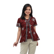 Blouse Batik Wanita Kutubaru Merah Lengan Pendek Atasan Batik