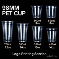 [50 pcs] Premium PET Cup Boba Bubble Milk Cup Disposable Take Away With Flat Dome Sippy Lid 12oz 14o