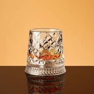 360° Rotating Whiskey Glass with LED Light Spinning Crystal Bourbon Tumbler Glowing Old Fashioned Sc