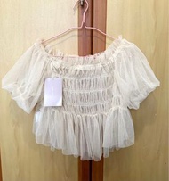 全新日牌 mily bilet 薄紗露肩紗紗上衣 volume sleeve tulle off-shoulder blouse