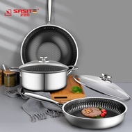 [In stock]316Stainless Steel Suit Pot Non-Stick Pan Household Combination Wok and Soup Pot Frying Pan Induction Cooker Gas Stove Universal