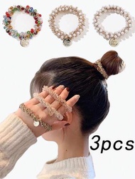 3入組彩色水晶珠寶髮圈和手鐲,帶鉆石的彈性髮帶