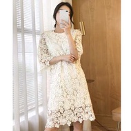 鏤空鉤花蕾絲7分袖連身裙 lace one-piece dress