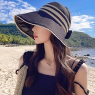 Sunscreen Bucket Hat Summer Outdoor Beach Lady Stripe Sun Hat Wide Brim UV Protection