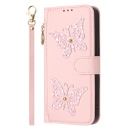 for Samsung Galaxy A15 A25 A35 A55 A14 A24 A34 A54 A13 A23 A33 A53 5G Shiny Butterfly Zipper Wallet 