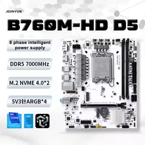 JGINYUE B760M-HD D5 Motherboard for Intel 12th13th 14thGen DDR5 7000MHz | 2xM.2 PCIe 4.0 | Gaming D