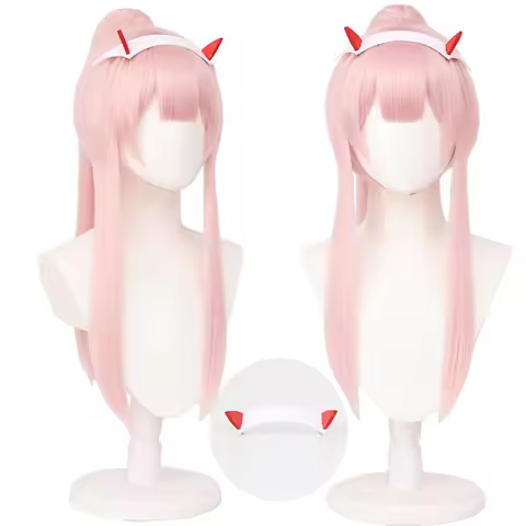DARLING in the FRANXX Code 02 Cosplay Wig Ponytail Zero Two Swimwear Long Straight Pink Swimming Hai