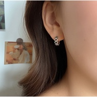 goodgift_station-s925 silver braided chain earrings Round Hoop Pattern