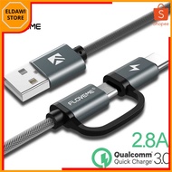 Eldawi - 2 in 1 Micro USB+USB Type C Charger Cable QC3.0 2.8 A 100 cm